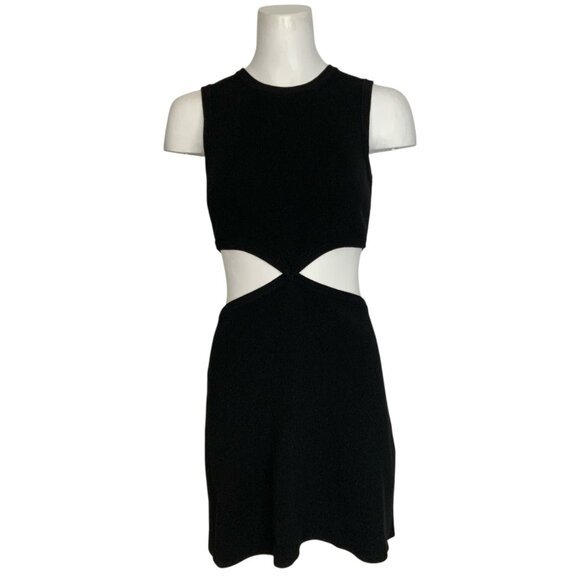 Maje Open Waist Mesh Dress 40 US L Noir Black Mini Cutout Sleeveless Metallic - Picture 1 of 12